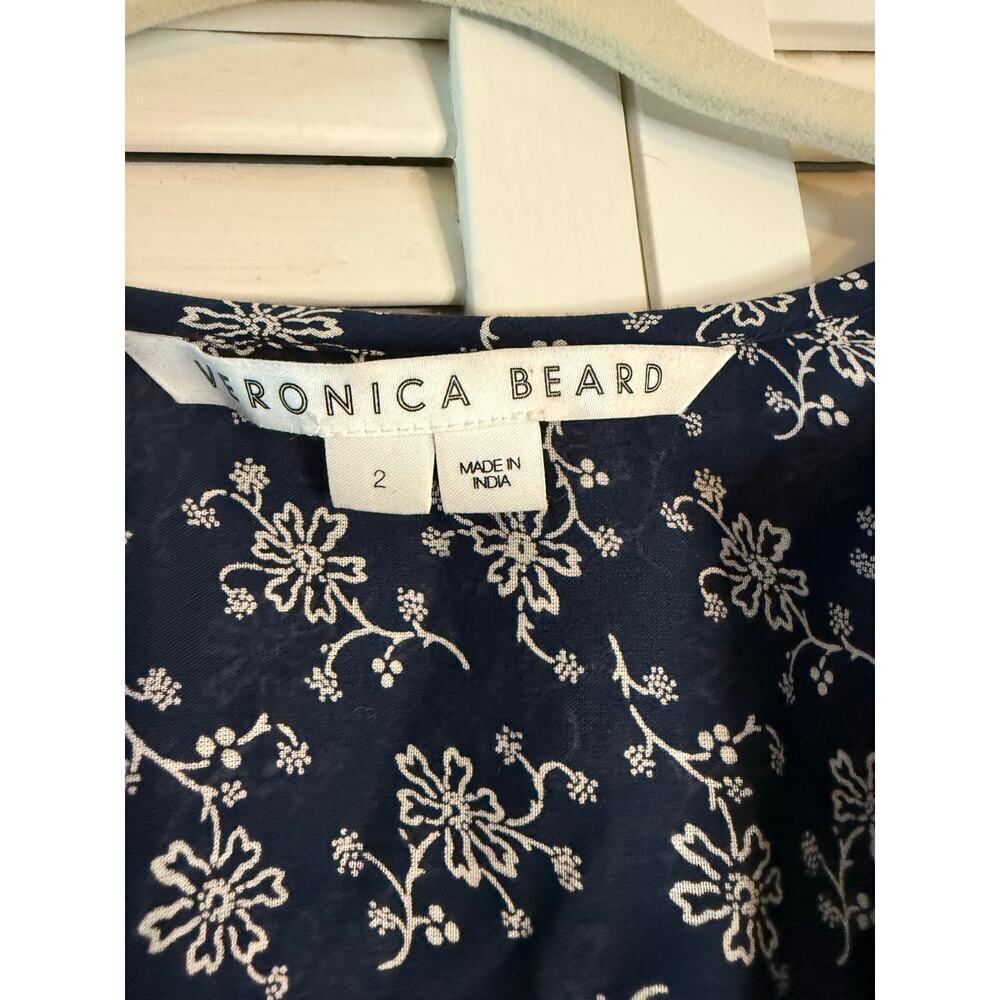 Veronica Beard Navy Floral Kent Long Sleeved Marine Blue Top Sz 2 - Picture 6 of 8
